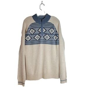 ECOTHS Mens Fair Isle Geometric Half‎ Zip Sweater Beige Blue Size M